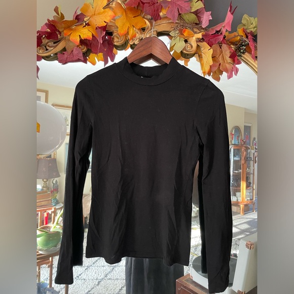 Bozzolo Tops - Bozzolo Black Long Sleeve Fitted Mock Turtleneck